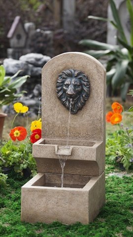 Polyresin and Fiberglass Lion Head Wall Tier Fountain