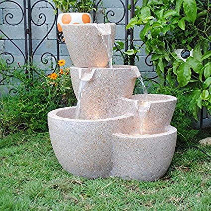 Feng Shui Import Muiti Pots Sandstone Outdoor Indoor Water Fountain with Led Lights