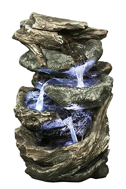 Hi-Line Gift Ltd Log and Stone Waterfall Fountain with LED Light