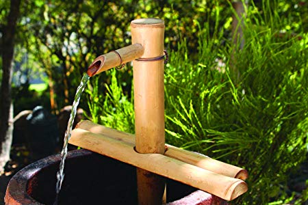 Bamboo Fountain with Pump 12 Inch Medium Adjustable Style Half Round Support Arms, Indoor or Outdoor Fountain, Natural, Split Resistant Bamboo, Combine with Any Container to Create Your Own Fountain