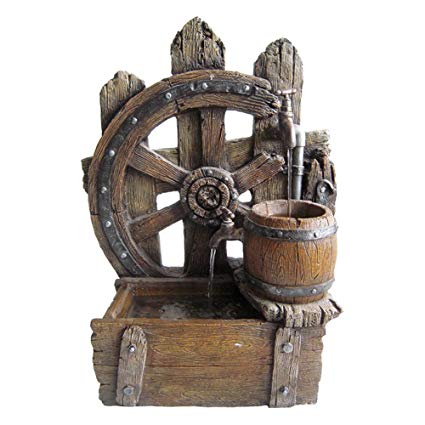 Beckett Corporation Wagon Wheel Fountain with Pump, Brown