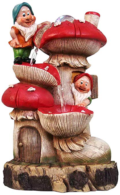 SINTECHNO SNF91159-1 Gnomes with Tall Mushroom House Water Fountain