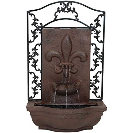 Sunnydaze French Lily Wall Mounted Waterfall Fountain, Outdoor Garden Water Feature, 33 Inch