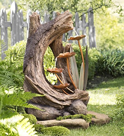 Indoor Outdoor Decorative Freestanding Woodland Stump Water Fountain Electric Pump Detailed Resin and Metal Construction Yard Garden Decor 17 L x 13.75 W x 26 H