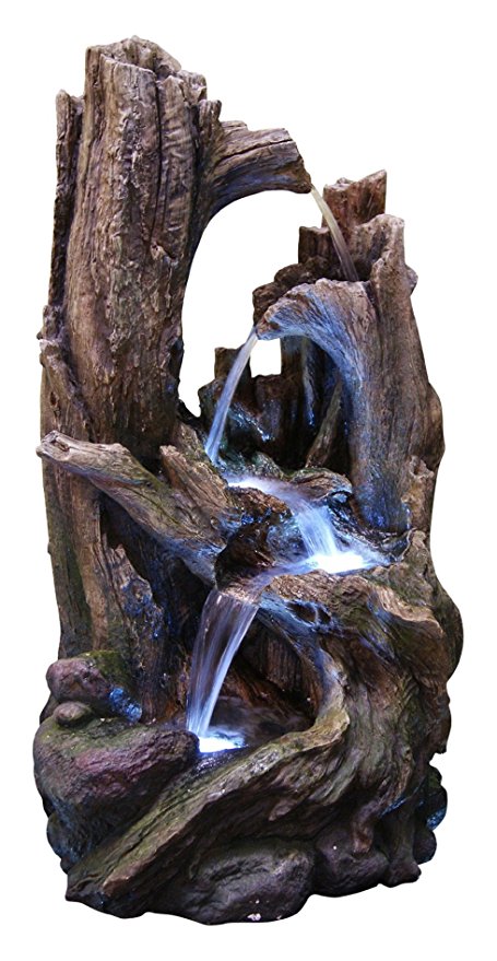 Alpine WIN786 Five Tiered Rainforest Tree Trunk Fountain with LED Lights, 40 Inch Tall