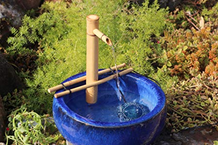 Bamboo Fountain with Pump, Medium 12 Inch Adjustable Style Branch Support Arms, Indoor or Outdoor Fountain, Natural, Split Resistant Bamboo, Combine with Any Container to Create Your Own Fountain