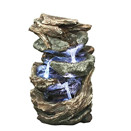 Water Fountain with LED Light - Glacier Peak Garden Decor Tabletop Fountain - Desk Fountain Water Feature