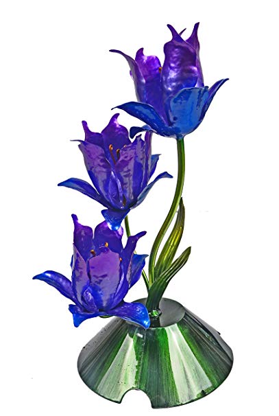 Continental Art Center Painted Metal Fountain, Three Purple Flowers, 13.6 by 13.6 by 19.9-Inch
