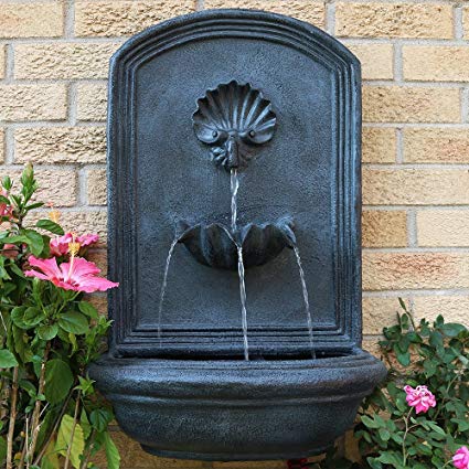 Sunnydaze Seaside Outdoor Wall Fountain with Electric Submersible Pump, 27-Inch, Lead Finish