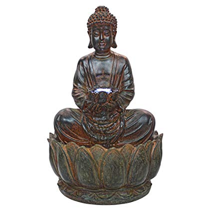 Asian Decor Water Fountain with LED Light - Endless Serenity Buddha Tabletop Fountain - Desk Fountain Water Feature