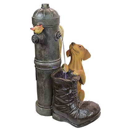 Water Fountain with LED Light - Fire Hydrant Pooch Garden Decor Dog Fountain - Outdoor Water Feature