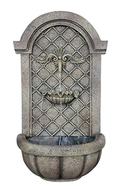 The Manchester - Outdoor Wall Fountain - Florentine Stone Finish - Water Feature for Garden, Patio and Landscape Enhancement