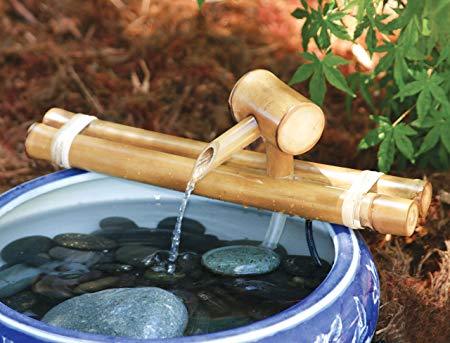Bamboo Accents 12 Inch Classic Natural Bamboo Fountain and Pump Kit for Use with Any Container. Split Resistant, Handmade, Indoor Outdoor