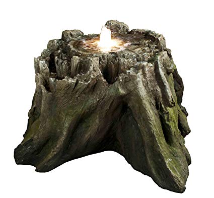 Huge Real-to-life Everlasting Spring Log Fountain w/LED Lights: Monumental Outdoor Yard & Garden Water Feature - Hand-crafted Weather Resistant Resin w/Natural Wood Finish – Recirculating Pump