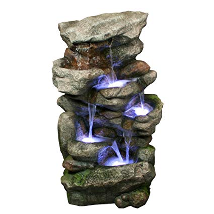 Bear Creek Waterfall Fountain - Towering Rock Outdoor Water Feature for Gardens & Patios. Hand-crafted Weather Resistant Resin. LED Lights & Pump Included.