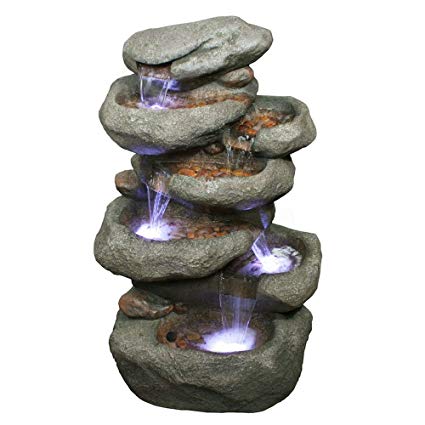 Tower Rock Water Fountain: Tall Rock Outdoor Water Feature for Gardens & Patios. Weather Resistant Resin Crafted w/LED Lights & Pump.