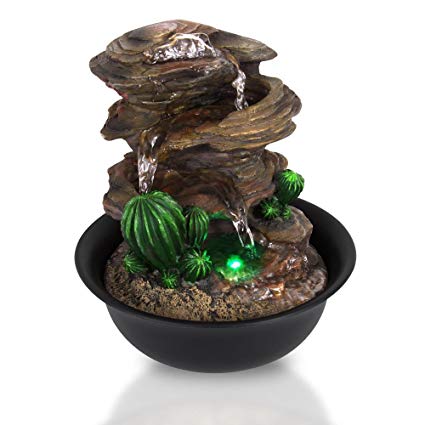 SereneLife 3-Tier Desktop Electric Water Fountain Decor w/LED - Indoor Outdoor Portable Tabletop Decorative Zen Meditation Waterfall Kit Includes Submersible Pump & 12V Power Adapter