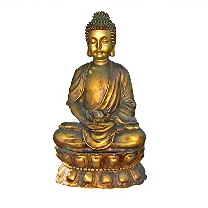 Sunnydaze Outdoor Relaxed Buddha Fountain with Light, 36 Inch Tall