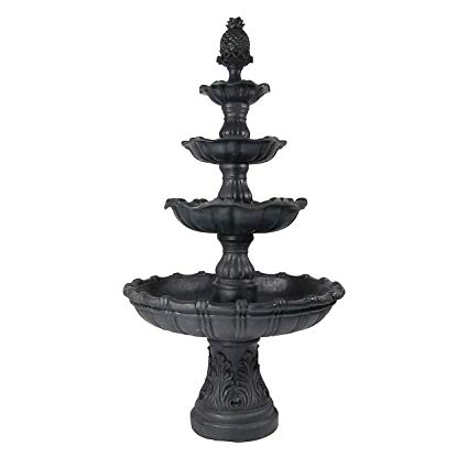 Sunnydaze 4-Tier Grand Courtyard Outdoor Water Fountain, Black, with Electric Submersible Pump, 80 Inch Tall