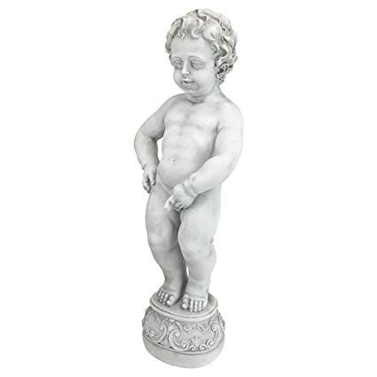 Design Toscano Manneken Pis Peeing Boy Piped Pond Spitter Statue Water Feature, 27 Inch, Polyresin, Antique Stone
