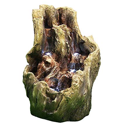 Sunnydaze Backwoods Cascading Waterfall Fountain with LED Lights, 21.5 Inch Tall