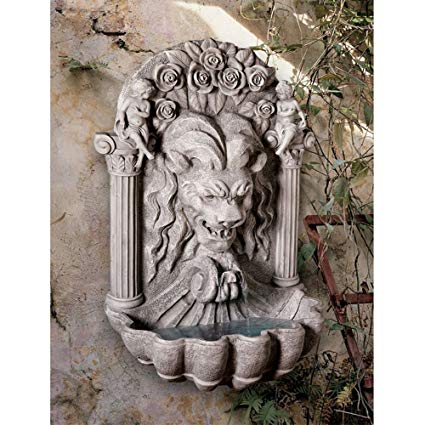 Design Toscano Wall Mounted Water Fountain - 3 Foot Tall House of York Lion Fountain - Outdoor Water Feature Wall Niche