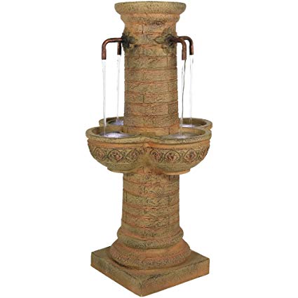 Sunnydaze Outdoor Old World Roman Water Fountain with LED Lights, 39 Inch Tall