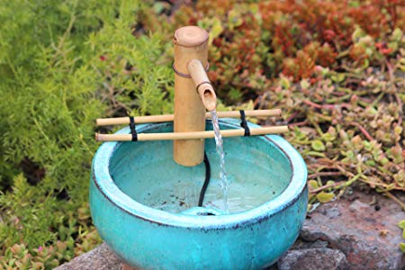 Bamboo Accents 7 Inch Adjustable Branch Arm Natural Bamboo Fountain and Pump Kit for Use with Any Container. Split Resistant, Handmade, Indoor Outdoor