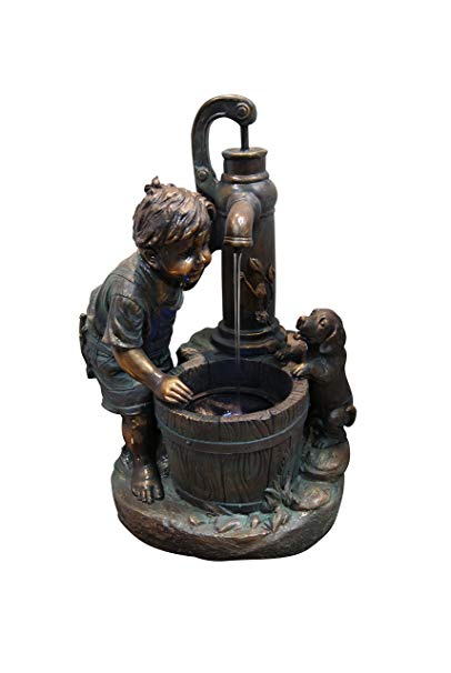 Alpine GXT468 Boy and Water Pump Fountain with LED Light, 26-Inch
