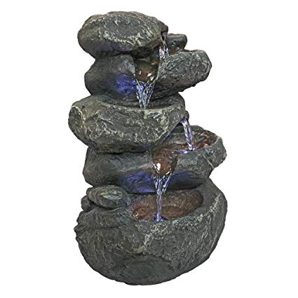 Design Toscano Anchor Falls Rock Garden Decor Tabletop Desk Fountain Water Feature, 11 Inch, Polyresin with LED Lights, Full Color