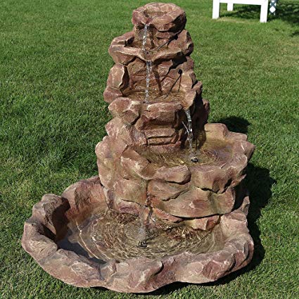 Sunnydaze Lighted Stone Springs Outdoor Water Fountain with LED Lights, 41.5 Inch Tall
