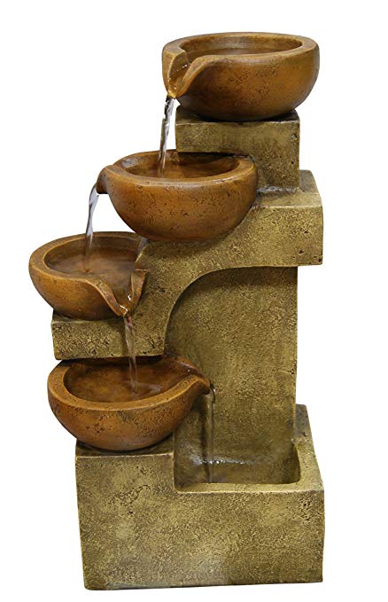 Alpine WCT726 Tiering Pots Modern Tabletop Fountain, 17 Inch Tall, Brown
