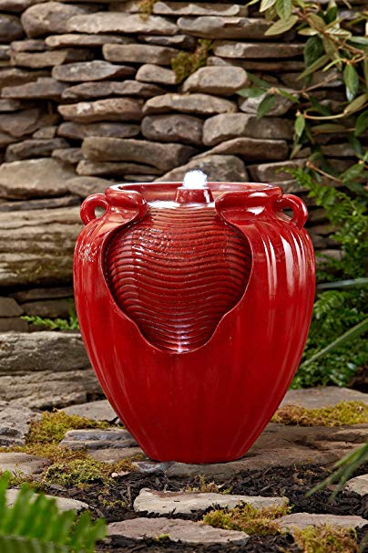 Essential Garden Glazed Pot Fountain, Red