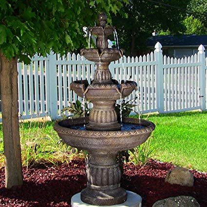Sunnydaze Mediterranean 4-Tiered Outdoor Garden Water Fountain, 49 Inch Tall