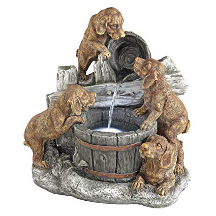 Design Toscano Puppy Pail Pour Dog Garden Decor Cascading Fountain Water Feature, 21 Inch, Polyresin with LED Lights, Full Color