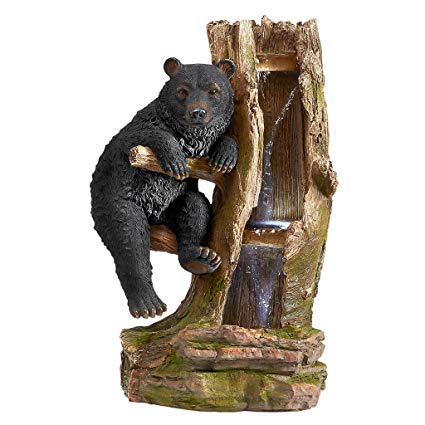 Water Fountain with LED Light - Black Bear Necessities Garden Decor Fountain - Outdoor Water Feature