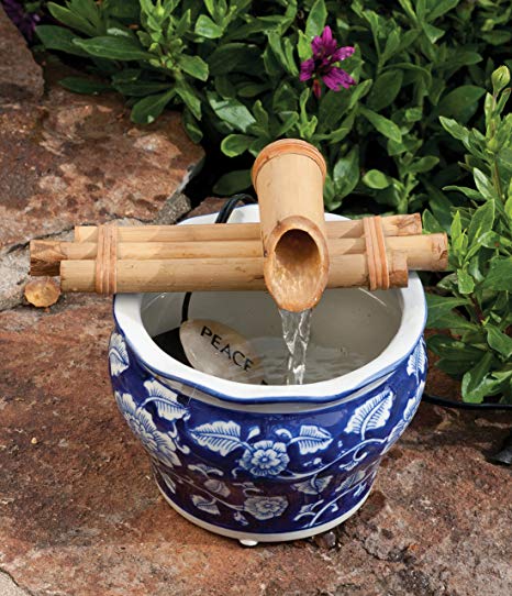 Bamboo Fountain with Pump Sman 7 Inch Three Arm Style, Indoor or Outdoor Fountain, Natural, Split Resistant Bamboo, Combine with Any Container to Create Your Own Fountain, Handmade