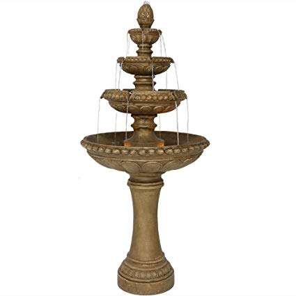 Sunnydaze Large 4-Tier Eggshell Outdoor Water Fountain with LED Lights, 65 Inch Tall, Perfect for Patio or Yard, Submersible Electric Pump Included