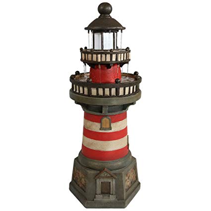 Sunnydaze Outdoor Traditional Lighthouse Water Fountain with LED Light, 39 Inch Tall