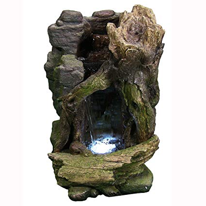 Sunnydaze Rustic Cave Outdoor Water Fountain with LED Lights, 21 Inch Tall