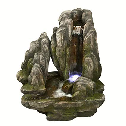 Placid Rock Water Fountain: Large Rock Outdoor Water Feature for Gardens & Patios. Weather Resistant Premium Resin Crafted w/LED Lights.