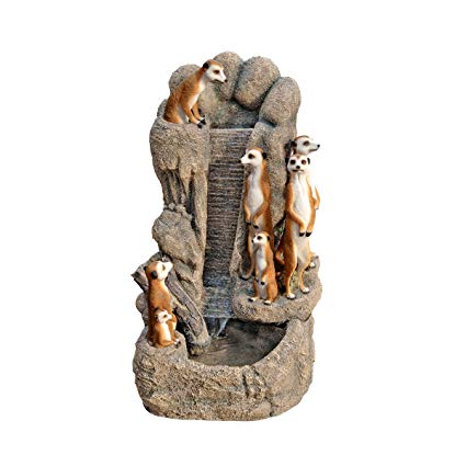 Water Fountain - Meerkat Family at the Watering Hole Garden Decor Fountain - Outdoor Water Feature