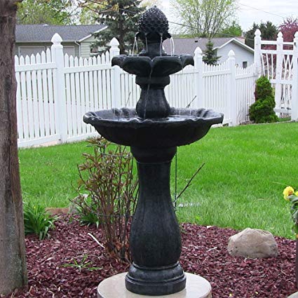 Sunnydaze Two-Tier Pineapple Outdoor Solar Power Fountain, Black Finish, 46 Inch Tall