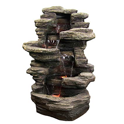Sunnydaze Stacked Shale Electric Outdoor Waterfall Fountain with LED Lights, 38 Inch Tall