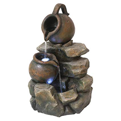 Water Fountain with LED Light - LaTaverna Water Jug Garden Decor Fountain - Outdoor Water Feature