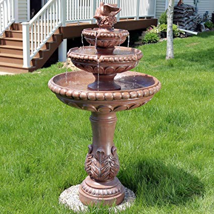 Sunnydaze Three-Tier Dove Pair Outdoor Garden Water Fountain, 43 Inch Tall
