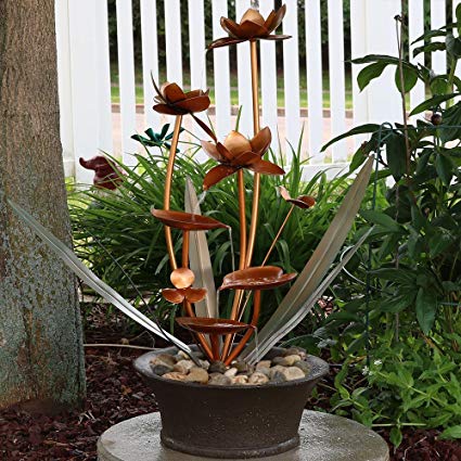 Sunnydaze Copper Flower Blossoms Outdoor Garden Water Fountain, 28 Inch Tall