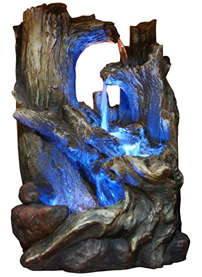 Tree Trunks Waterfall Fountain with Light Looks Like Natural Stone and Wood with the Strength of Fiberglass