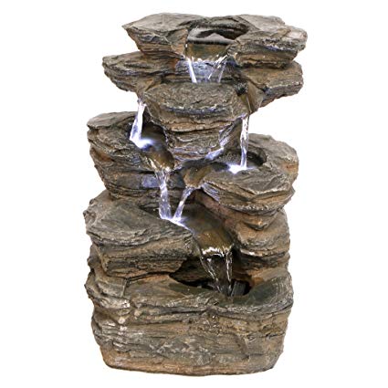 Water Fountain with LED Light - Devil's Thumb Falls Garden Decor Rock Fountain - Outdoor Water Feature