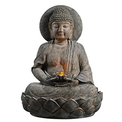 Peaktop 201607PT Outdoor Buddha Zen Fountain with LED Light, 28